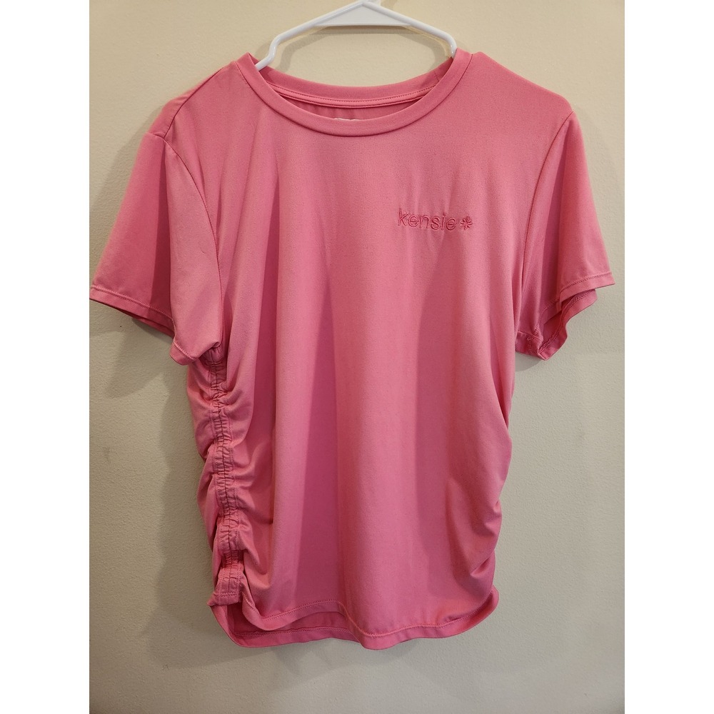 Kensie Pink Ruched‎ Side Activewear T-Shirt Womens Large Short Sleeve Crew Neck